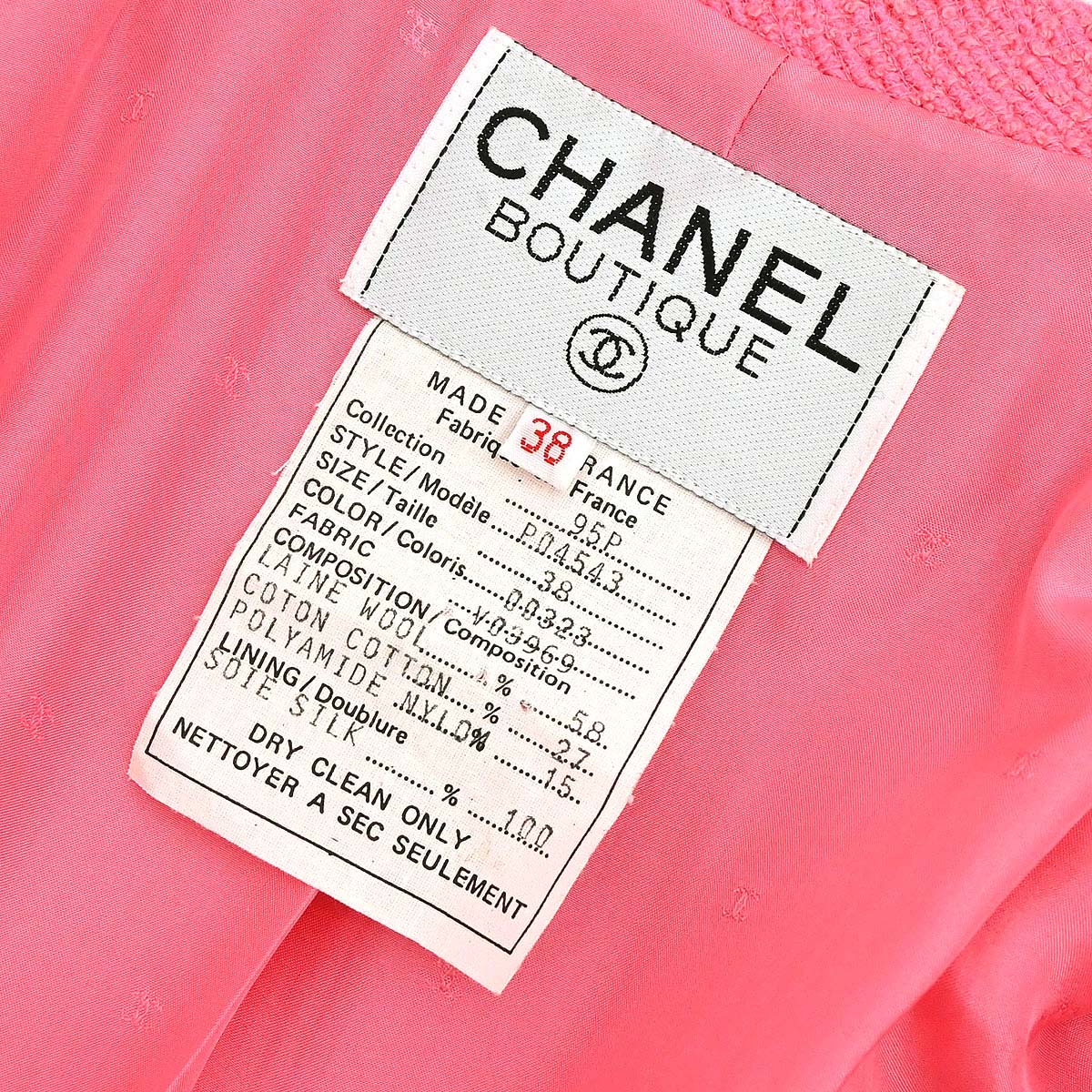 Chanel 1995 Single Breasted Jacket Pink #38