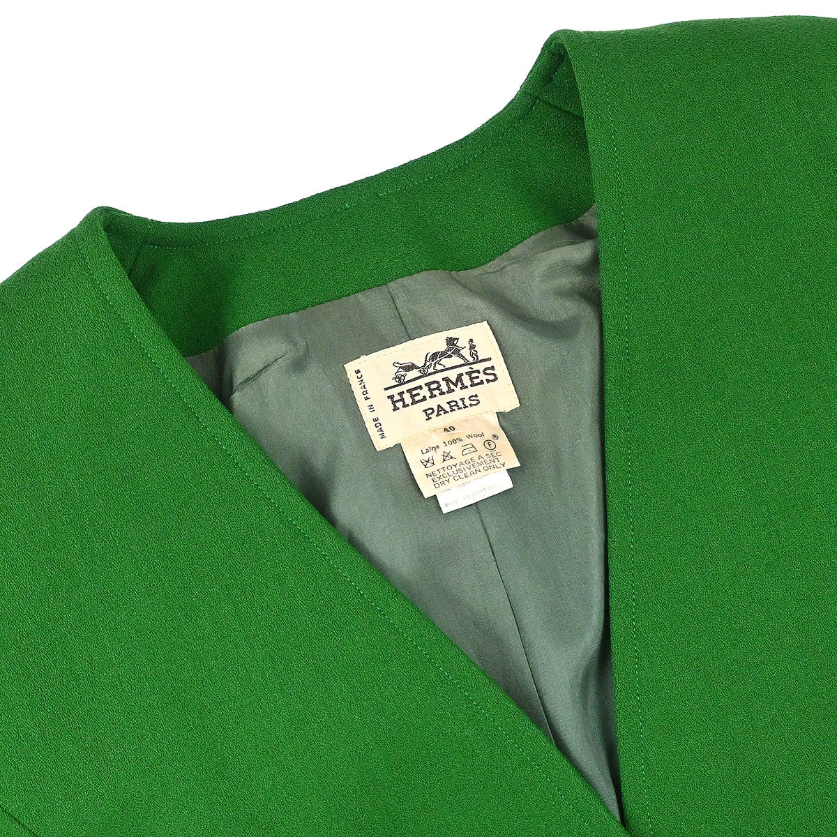 Hermes Collarless Jacket Green #40