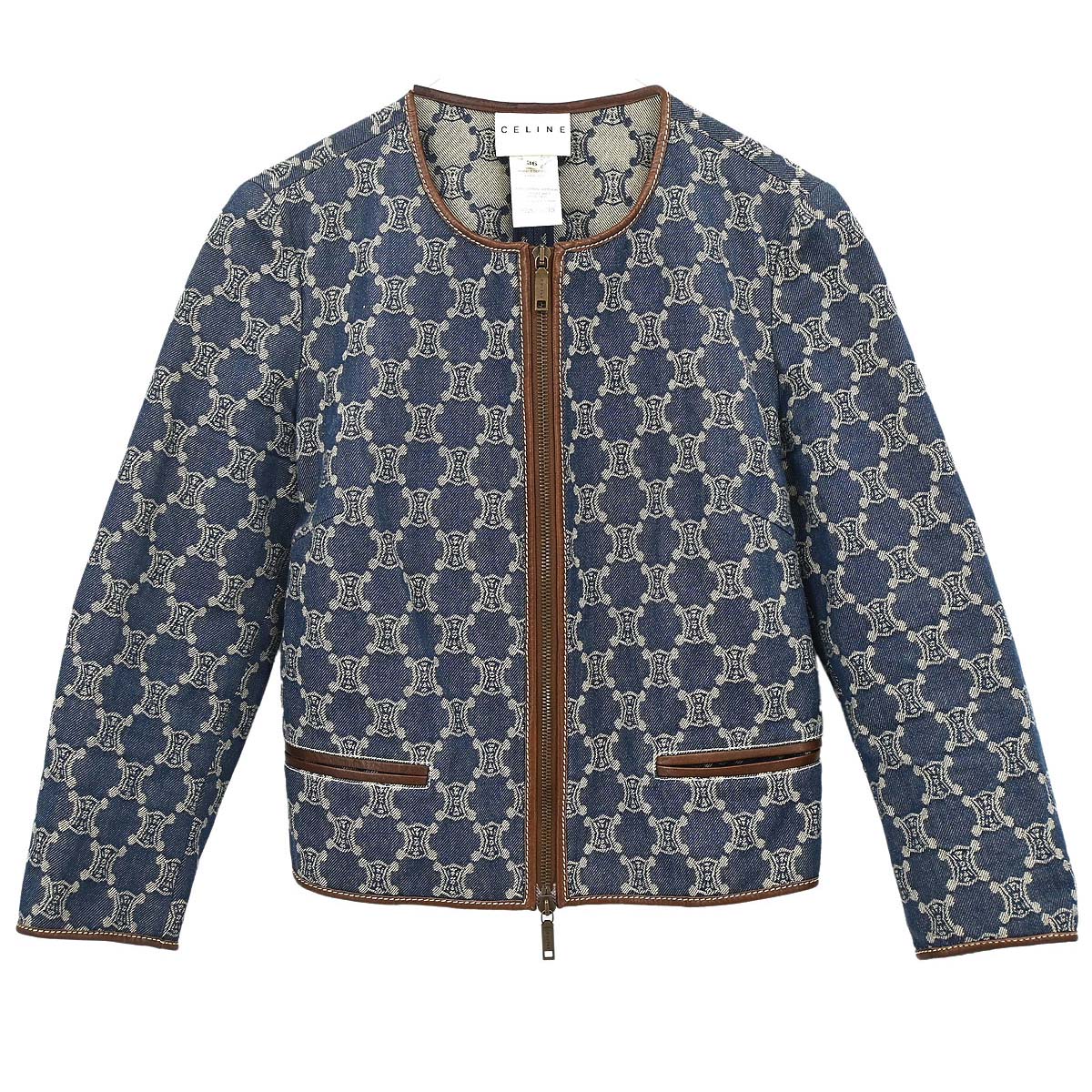 Celine Collarless Zip Up Denim Jacket Macadam Blue #36