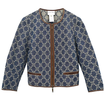 Celine Collarless Zip Up Denim Jacket Macadam Blue #36