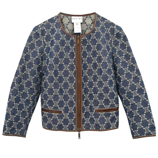 Celine Collarless Zip Up Denim Jacket Macadam Blue #36