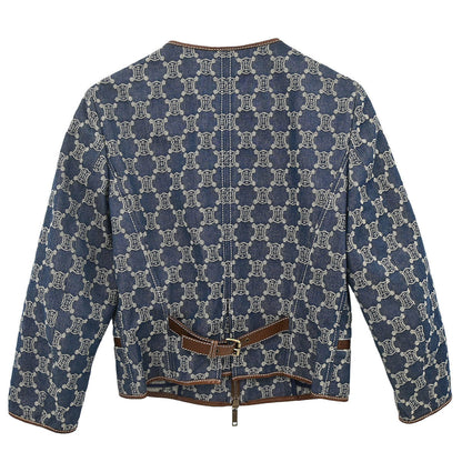 Celine Collarless Zip Up Denim Jacket Macadam Blue #36