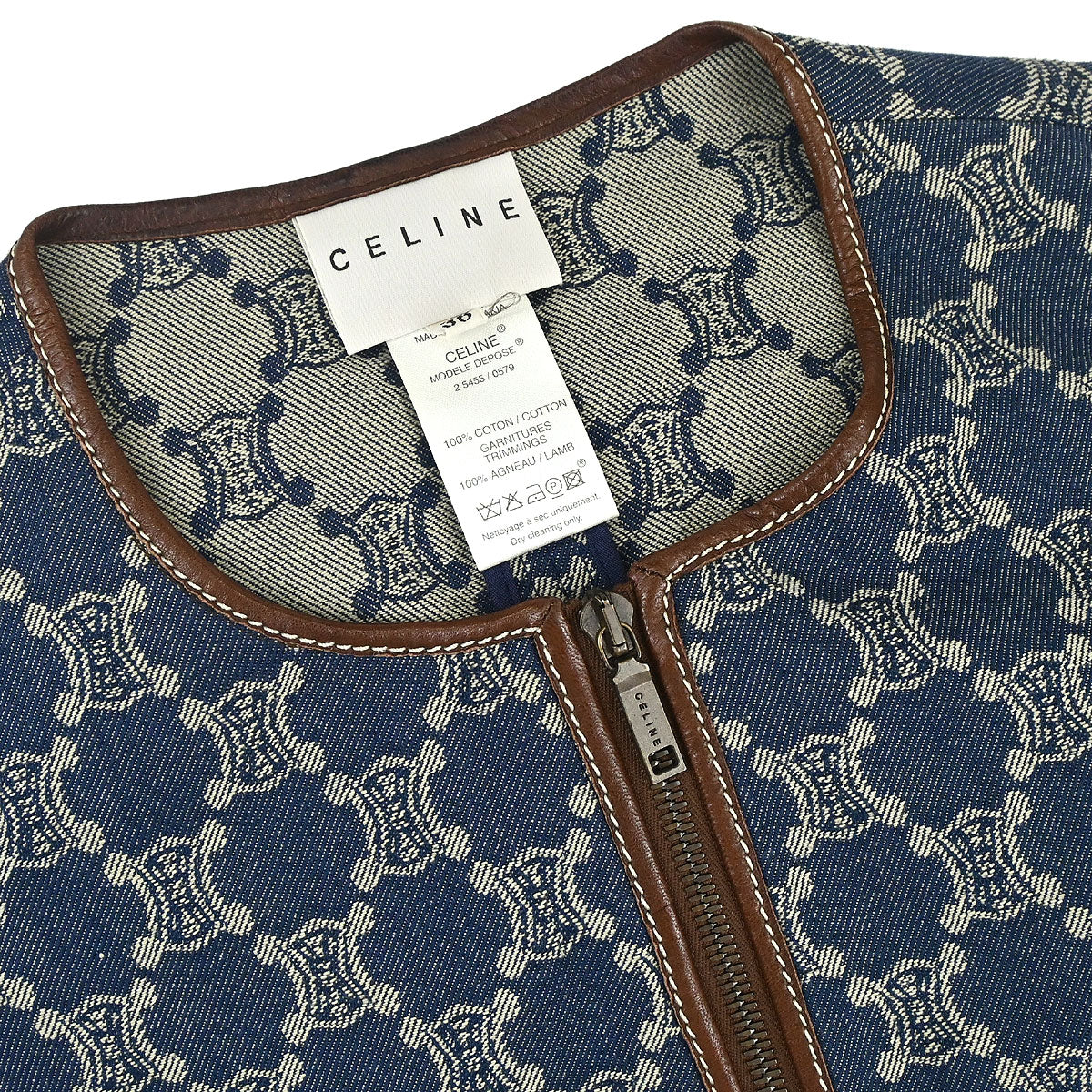 Celine Collarless Zip Up Denim Jacket Macadam Blue #36