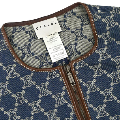 Celine Collarless Zip Up Denim Jacket Macadam Blue #36