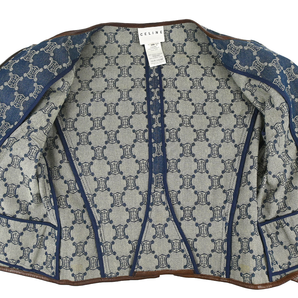 Celine Collarless Zip Up Denim Jacket Macadam Blue #36