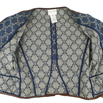 Celine Collarless Zip Up Denim Jacket Macadam Blue #36
