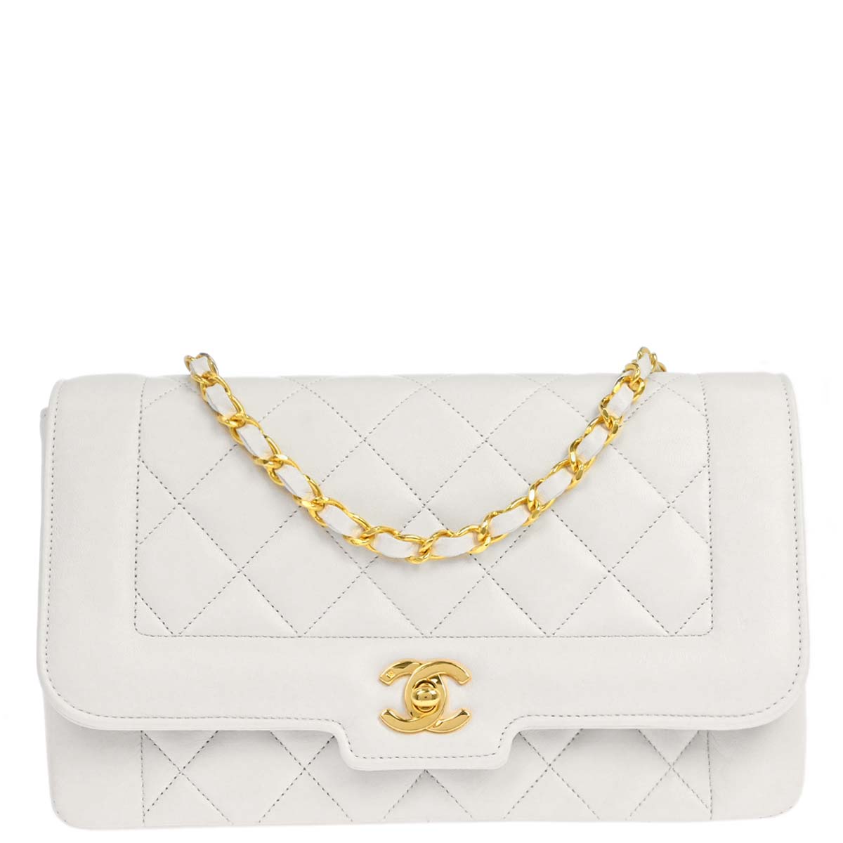 Chanel 1989-1991 White Lambskin Single Flap Chain Shoulder Bag