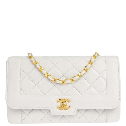Chanel 1989-1991 White Lambskin Single Flap Chain Shoulder Bag