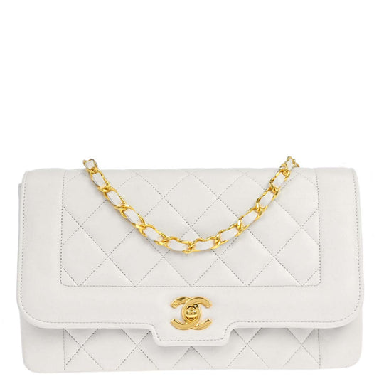 Chanel 1989-1991 White Lambskin Single Flap Chain Shoulder Bag