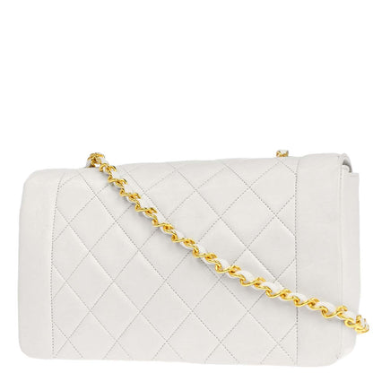 Chanel 1989-1991 White Lambskin Single Flap Chain Shoulder Bag