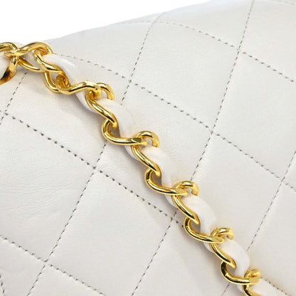 Chanel 1989-1991 White Lambskin Single Flap Chain Shoulder Bag