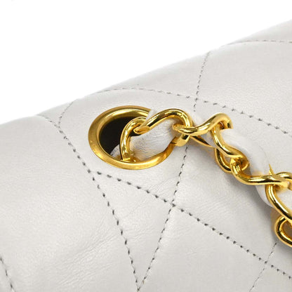 Chanel 1989-1991 White Lambskin Single Flap Chain Shoulder Bag