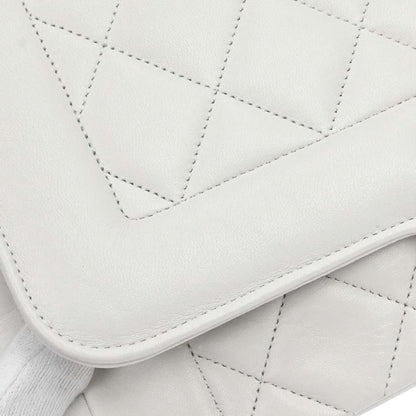 Chanel 1989-1991 White Lambskin Single Flap Chain Shoulder Bag