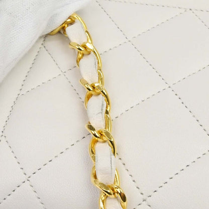 Chanel 1989-1991 White Lambskin Single Flap Chain Shoulder Bag