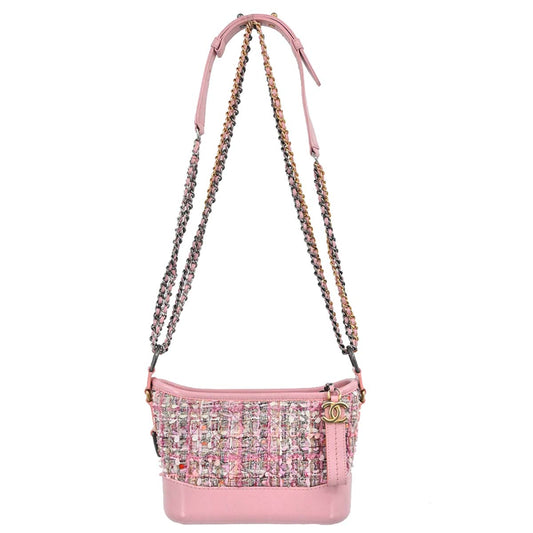 Chanel 2019 Pink Tweed Calfskin Small Gabrielle Shoulder Bag