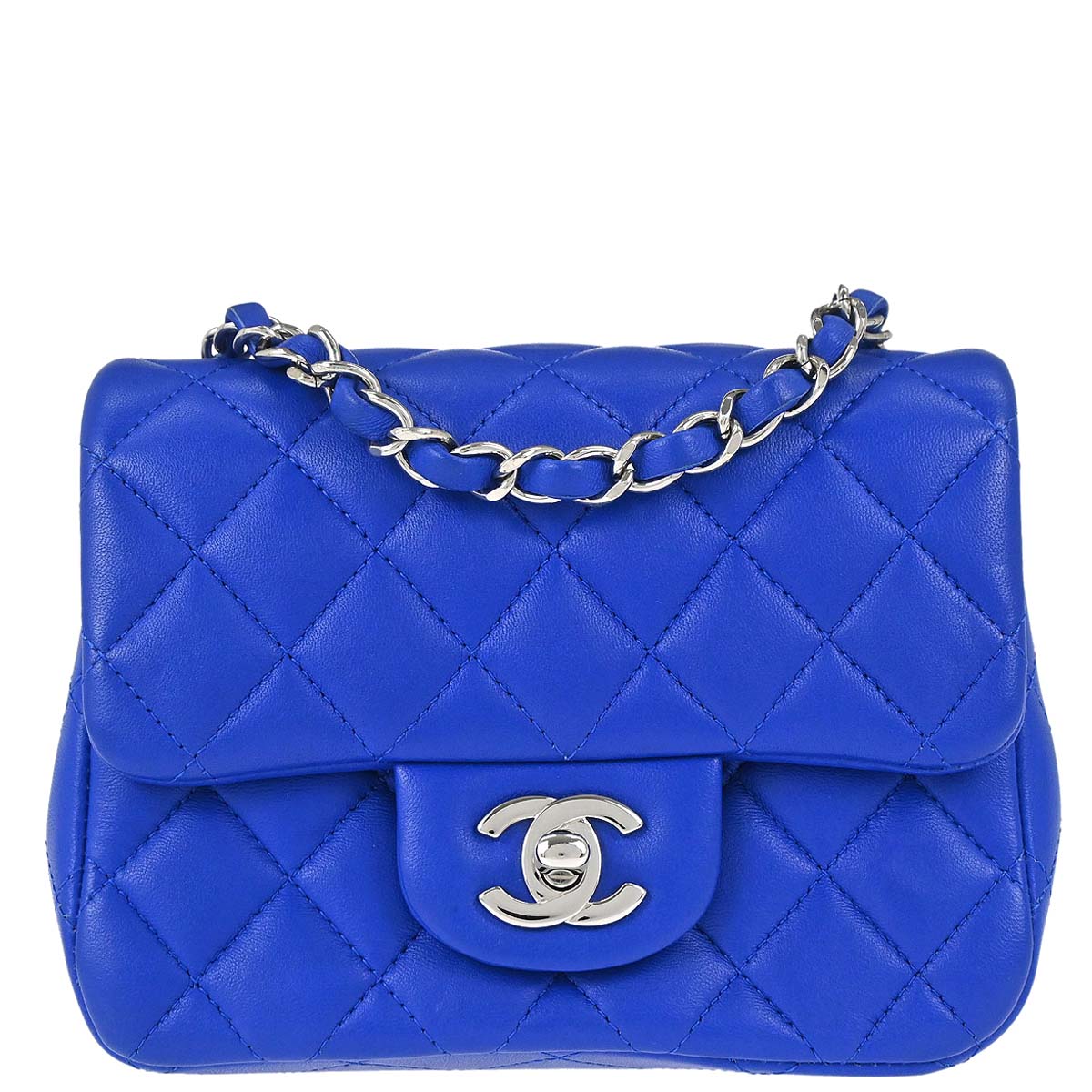 Chanel Blue Lambskin Mini Classic Square Flap Shoulder Bag 17