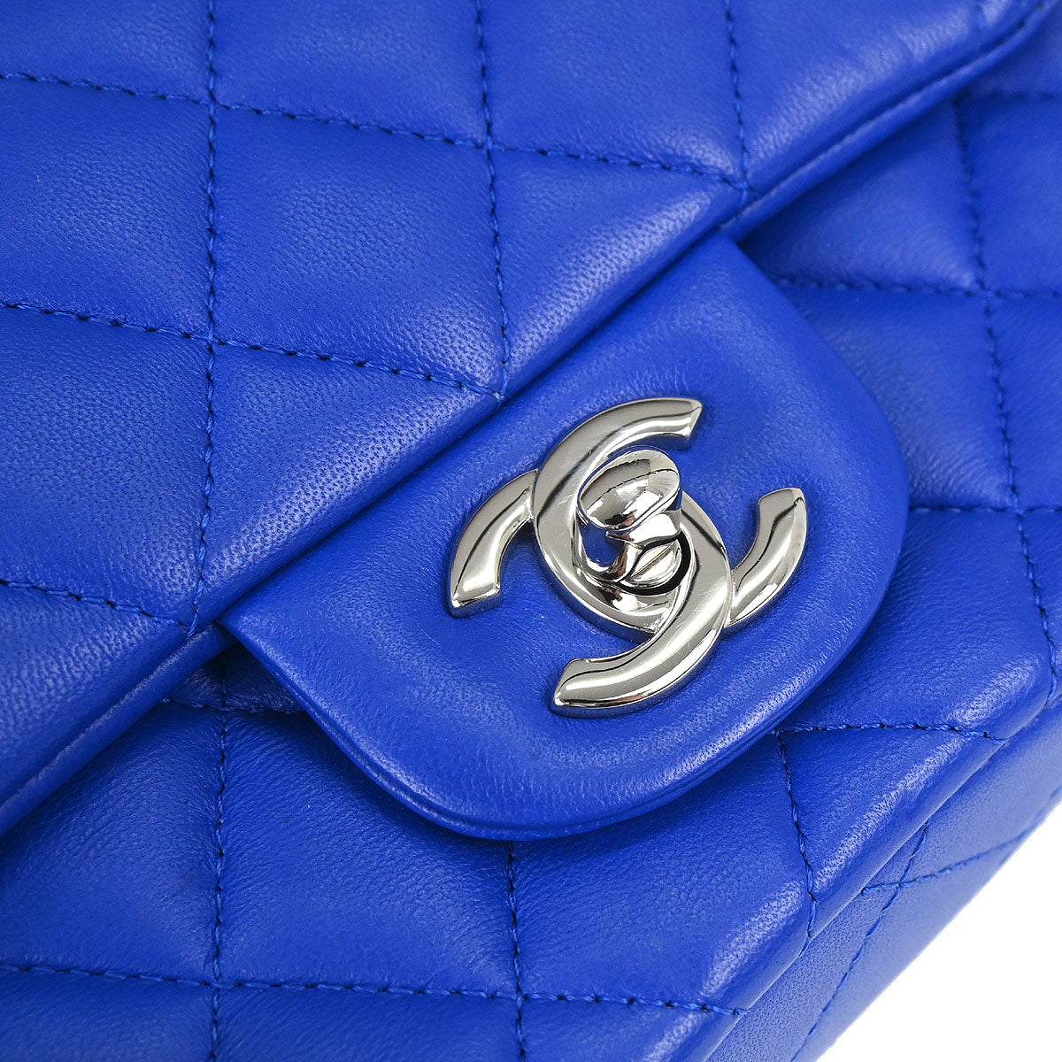 Chanel Blue Lambskin Mini Classic Square Flap Shoulder Bag 17