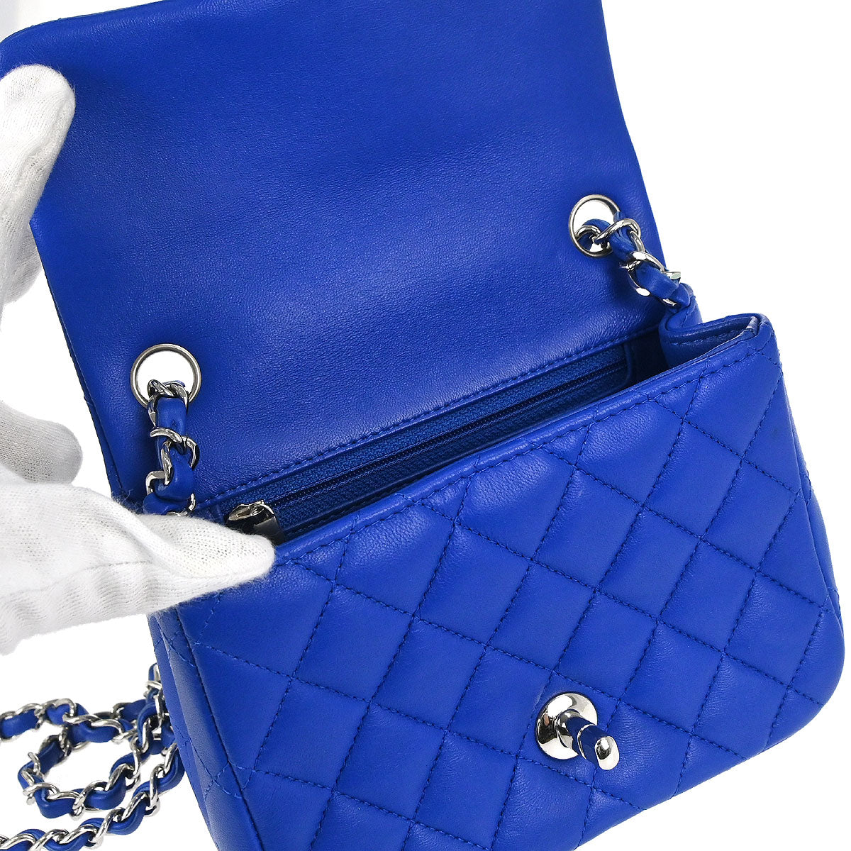 Chanel Blue Lambskin Mini Classic Square Flap Shoulder Bag 17