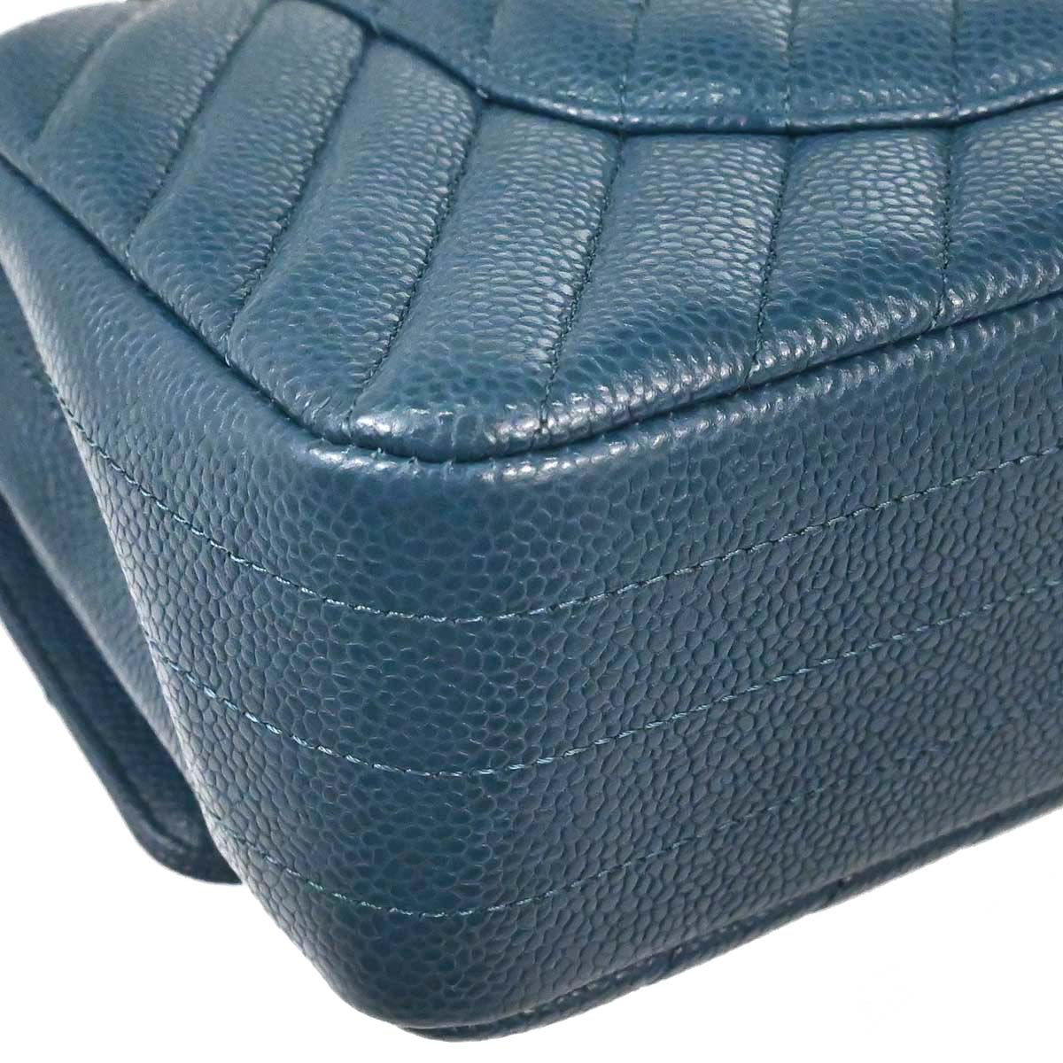 Chanel Blue Caviar Skin Chevron Medium Classic Double Flap Shoulder Bag