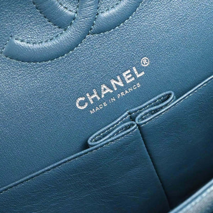 Chanel Blue Caviar Skin Chevron Medium Classic Double Flap Shoulder Bag