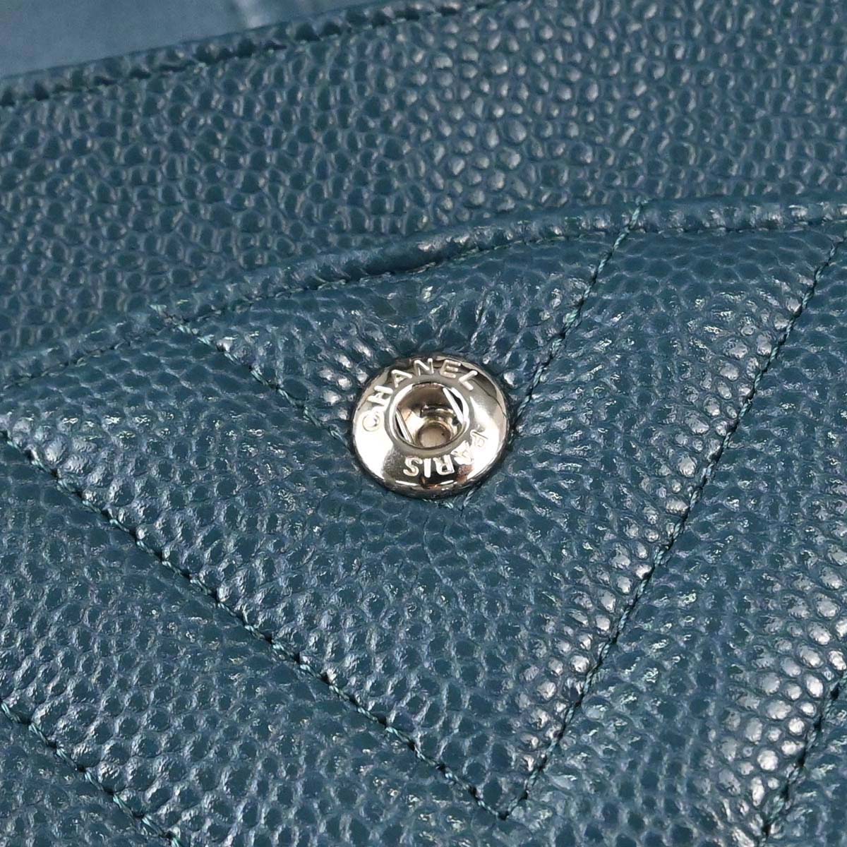 Chanel Blue Caviar Skin Chevron Medium Classic Double Flap Shoulder Bag
