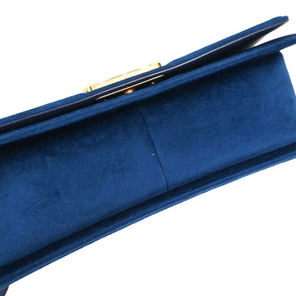 Boy Chanel Blue Velvet Medium Double Chain Shoulder Bag