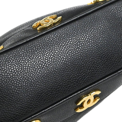 Chanel 1994-1996 Black Caviar Skin Triple CC Drawstring Shoulder Bag