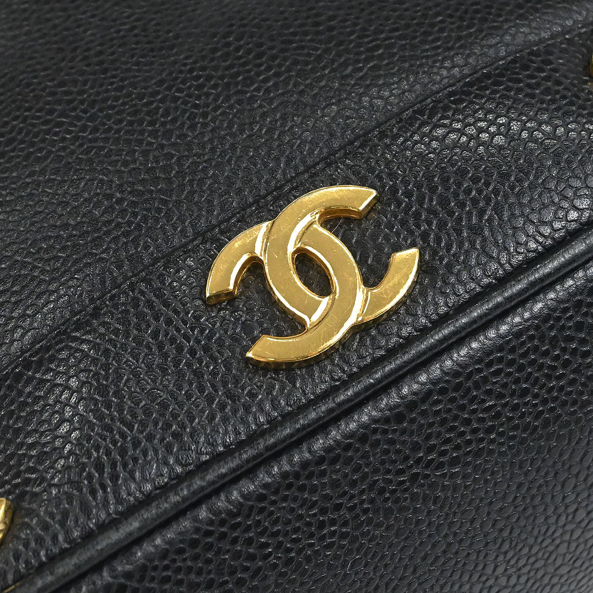 Chanel 1994-1996 Black Caviar Skin Triple CC Drawstring Shoulder Bag
