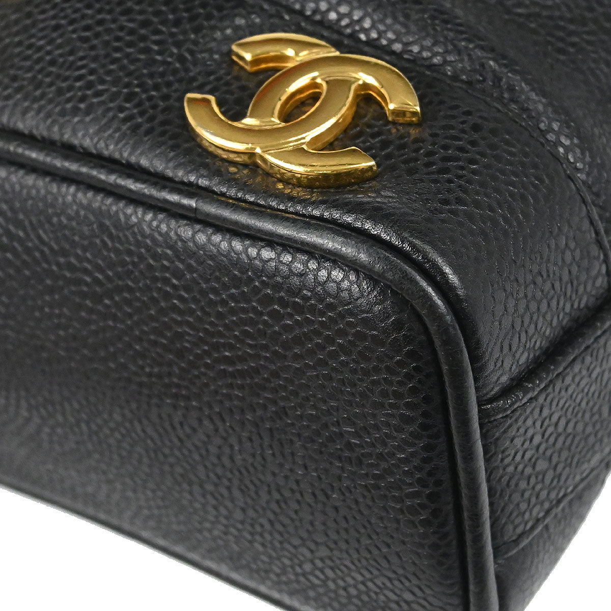 Chanel 1994-1996 Black Caviar Skin Triple CC Drawstring Shoulder Bag