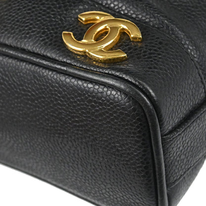 Chanel 1994-1996 Black Caviar Skin Triple CC Drawstring Shoulder Bag