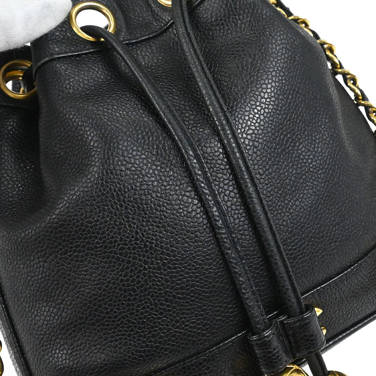 Chanel 1994-1996 Black Caviar Skin Triple CC Drawstring Shoulder Bag