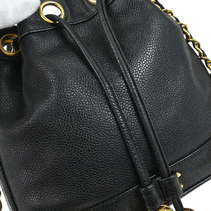 Chanel 1994-1996 Black Caviar Skin Triple CC Drawstring Shoulder Bag