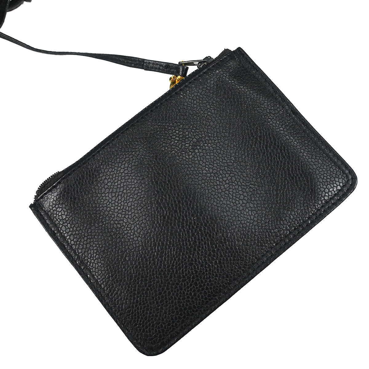 Chanel 1994-1996 Black Caviar Skin Triple CC Drawstring Shoulder Bag