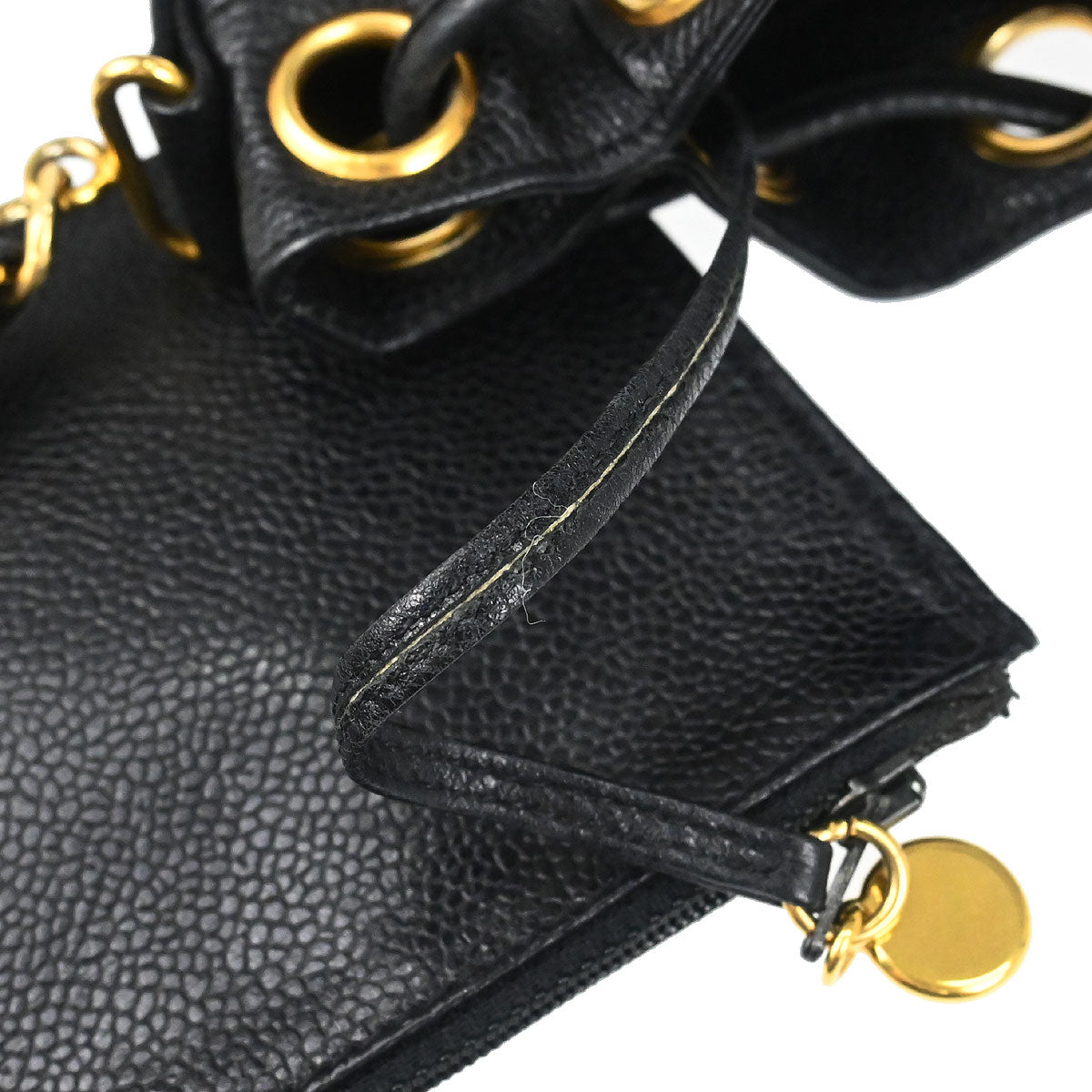 Chanel 1994-1996 Black Caviar Skin Triple CC Drawstring Shoulder Bag
