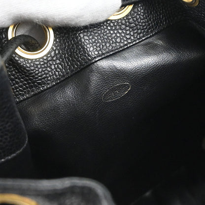 Chanel 1994-1996 Black Caviar Skin Triple CC Drawstring Shoulder Bag