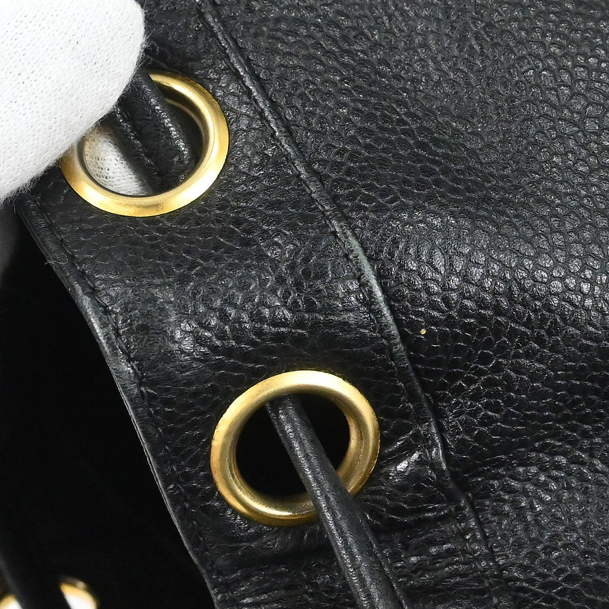 Chanel 1994-1996 Black Caviar Skin Triple CC Drawstring Shoulder Bag