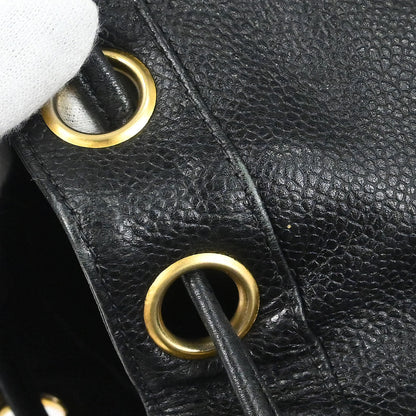 Chanel 1994-1996 Black Caviar Skin Triple CC Drawstring Shoulder Bag