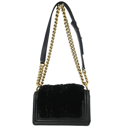 Boy Chanel 2015-2016 Black Lambskin Lapin Fur Small Chain Shoulder Bag