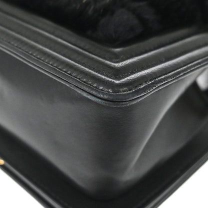 Boy Chanel 2015-2016 Black Lambskin Lapin Fur Small Chain Shoulder Bag
