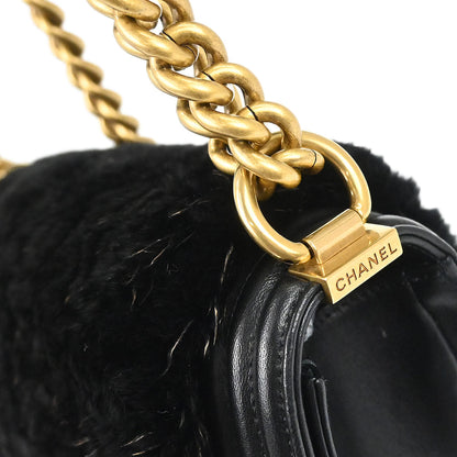 Boy Chanel 2015-2016 Black Lambskin Lapin Fur Small Chain Shoulder Bag