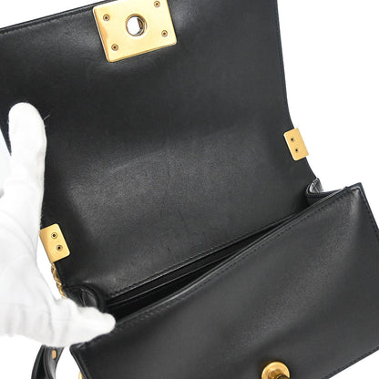Boy Chanel 2015-2016 Black Lambskin Lapin Fur Small Chain Shoulder Bag