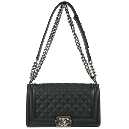 Boy Chanel Black Caviar Skin Medium Chain Shoulder Bag