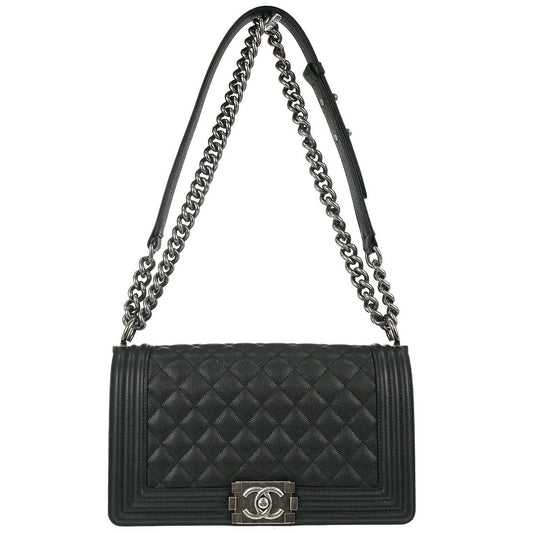 Boy Chanel Black Caviar Skin Medium Chain Shoulder Bag