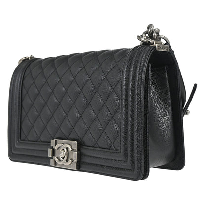 Boy Chanel Black Caviar Skin Medium Chain Shoulder Bag