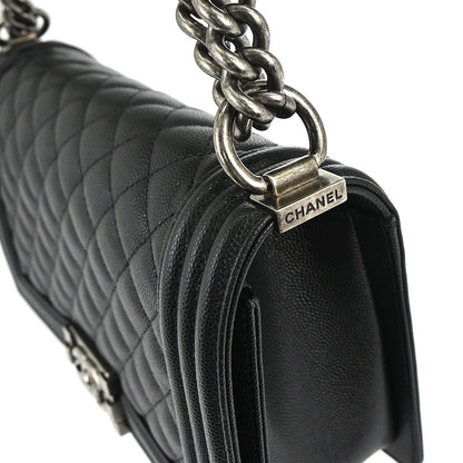 Boy Chanel Black Caviar Skin Medium Chain Shoulder Bag