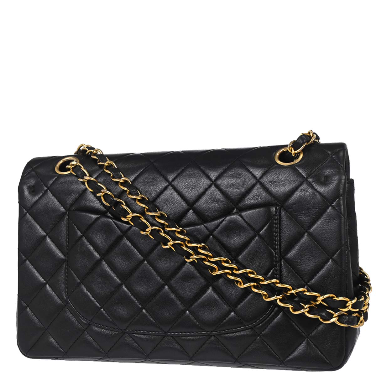 Chanel 1989-1991 Black Lambskin Medium Classic Double Flap Shoulder Bag