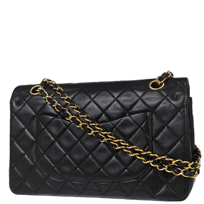 Chanel 1989-1991 Black Lambskin Medium Classic Double Flap Shoulder Bag