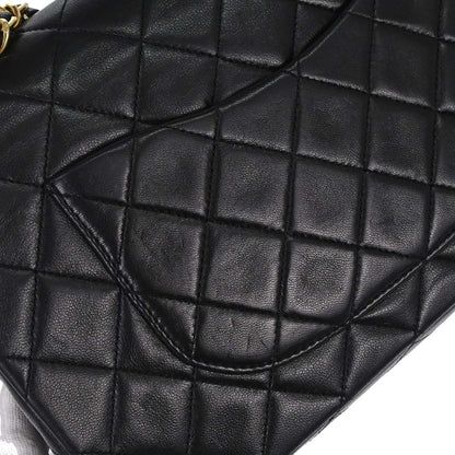 Chanel 1989-1991 Black Lambskin Medium Classic Double Flap Shoulder Bag