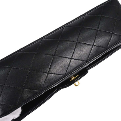 Chanel 1989-1991 Black Lambskin Medium Classic Double Flap Shoulder Bag
