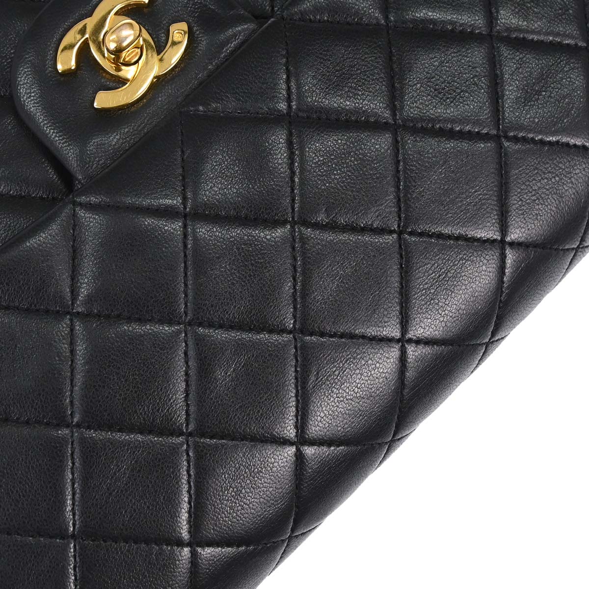 Chanel 1989-1991 Black Lambskin Medium Classic Double Flap Shoulder Bag